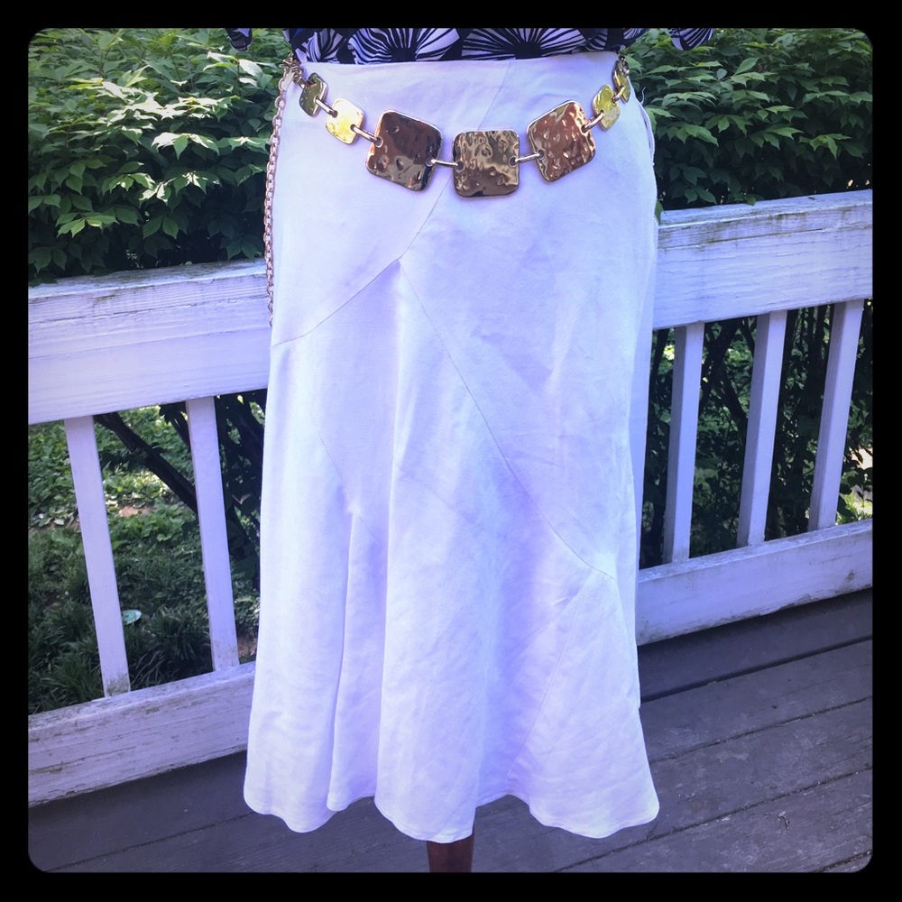 White linen and rayon lined skirt.